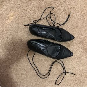 black lace up flats
